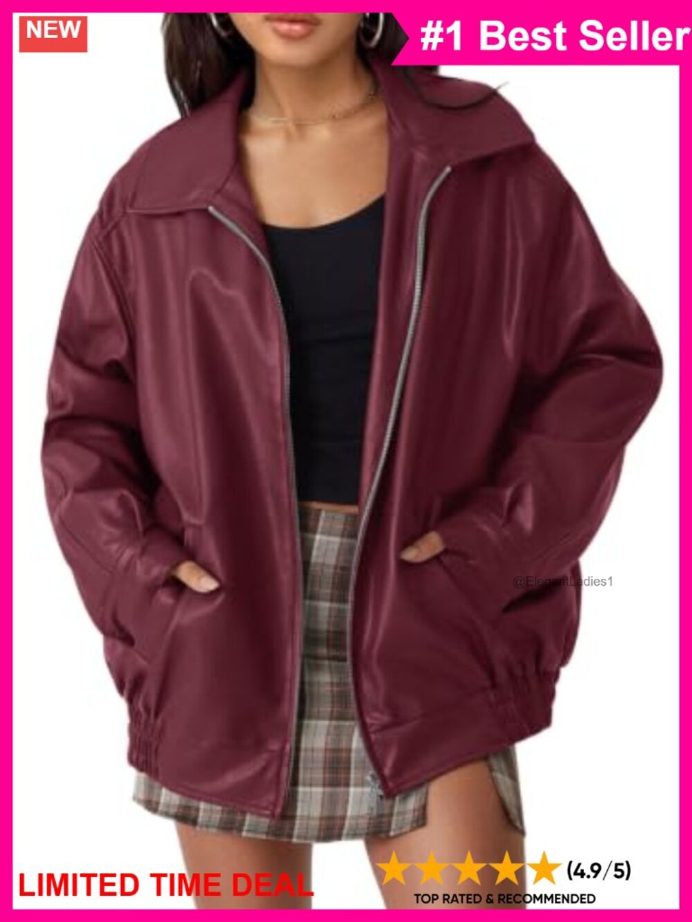 Oversized Faux Leather Motorcycle Jacket Zip Up Bomber Fall Winter